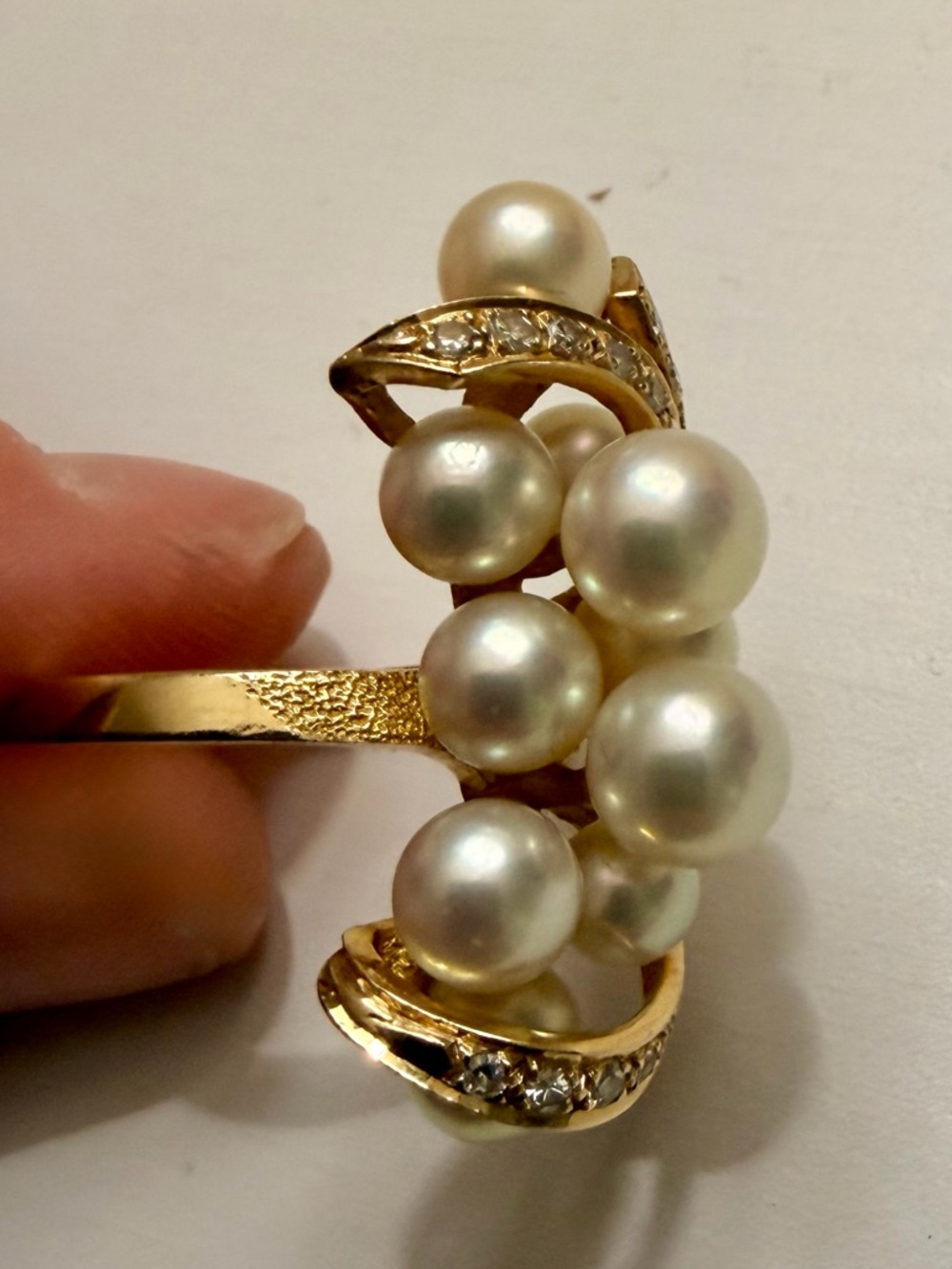 14k Gold Pearl Diamond Cluster Cocktail Ring - White Pearls - Picture 10 of 10